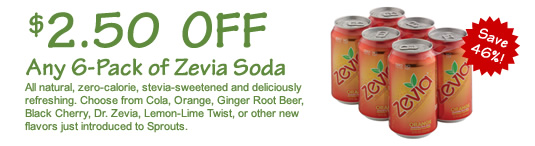 $2.50 Off Any 6-Pack of Zevia Soda